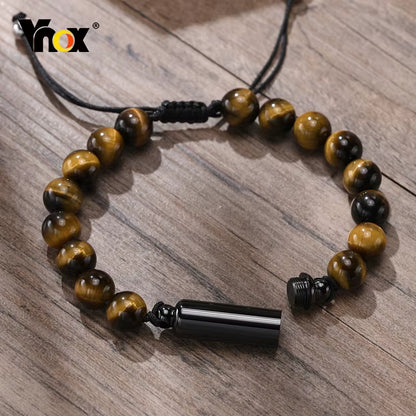 Dropshipping Cremation Urn Bracelets for Men, Adjustable Tiger Eye Beads Chain Wristband, Pet Family Papa Ashes Holder