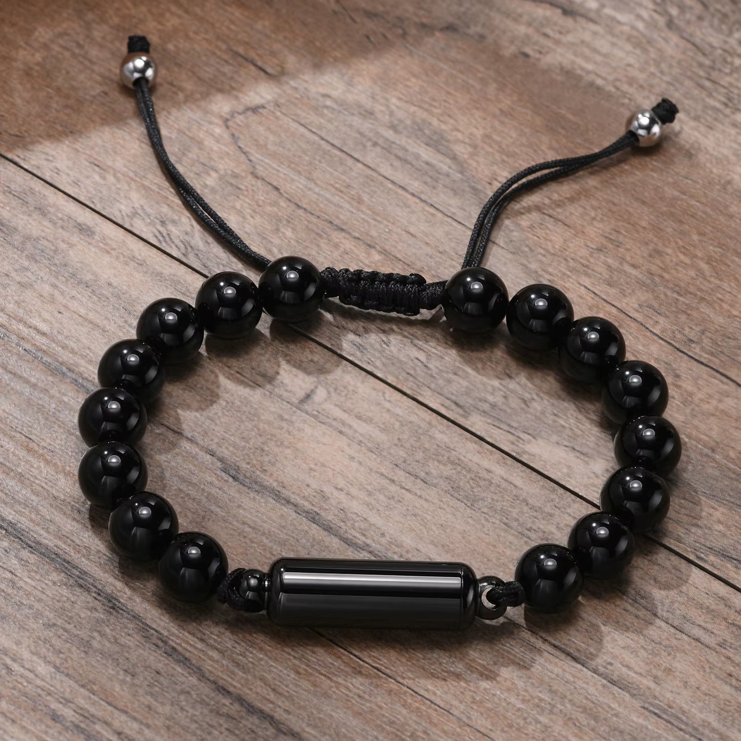 Dropshipping Cremation Urn Bracelets for Men, Adjustable Tiger Eye Beads Chain Wristband, Pet Family Papa Ashes Holder