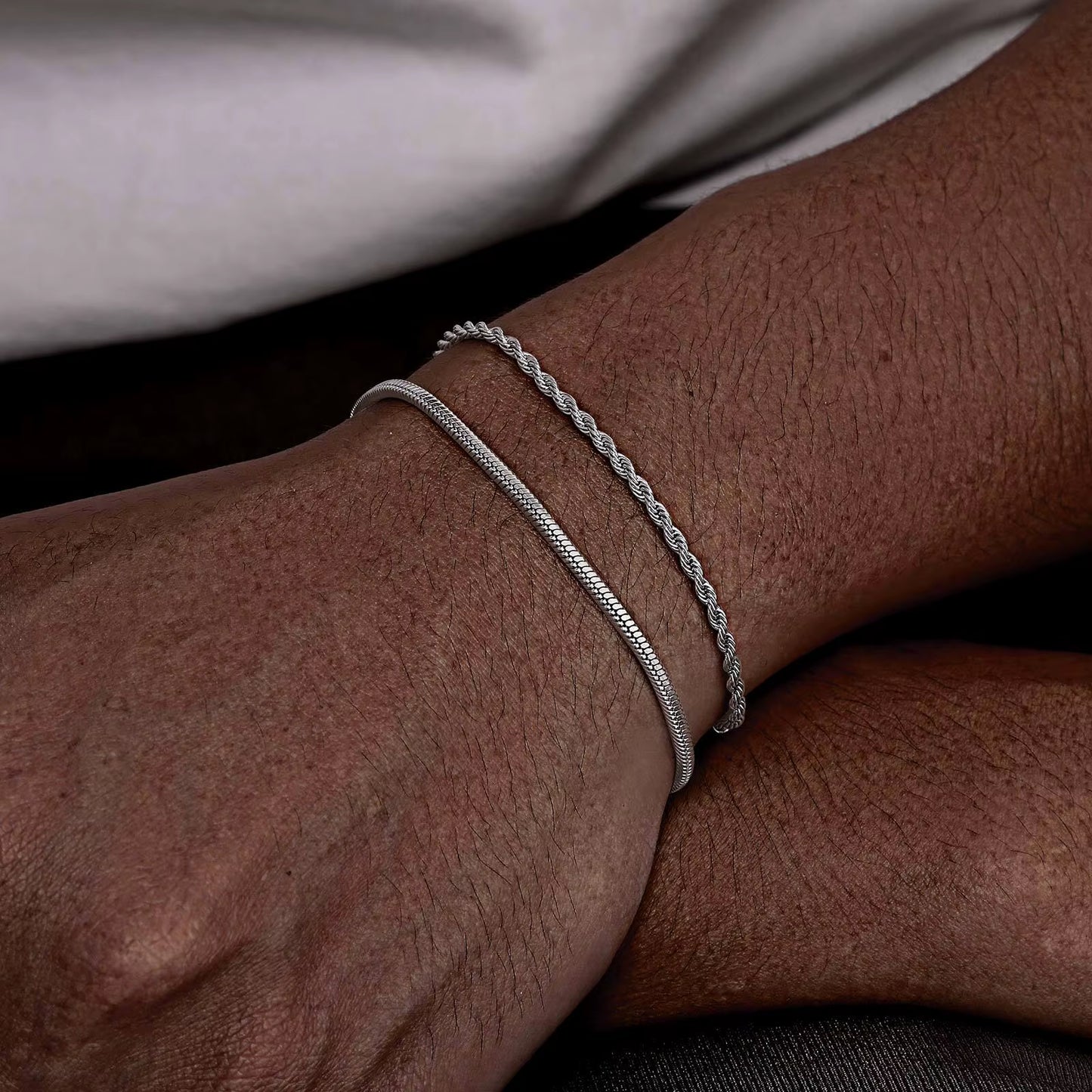 2Pcs/ Set Mens Chain Bracelets, 16Cm-21Cm Adjustable Twisted Rope Chain Bracelet, 21Cm-24Cm Steel Snake Links Bracelet