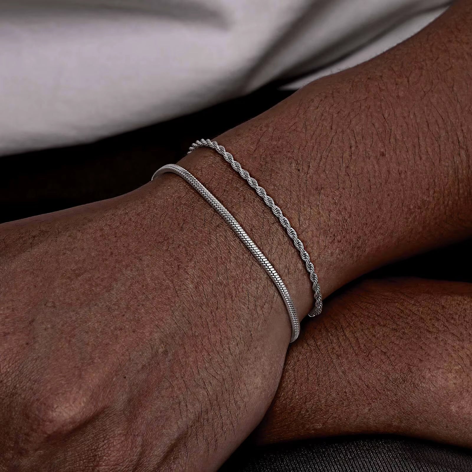 2Pcs/ Set Mens Chain Bracelets, 16Cm-21Cm Adjustable Twisted Rope Chain Bracelet, 21Cm-24Cm Steel Snake Links Bracelet