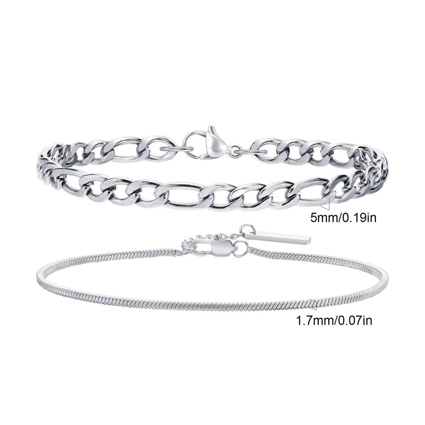 Cuban Link Chain Bracelets for Men Boys, Black Gold Color Stainless Steel Figaro Snake Chain Wristband, Stacked Bracelets