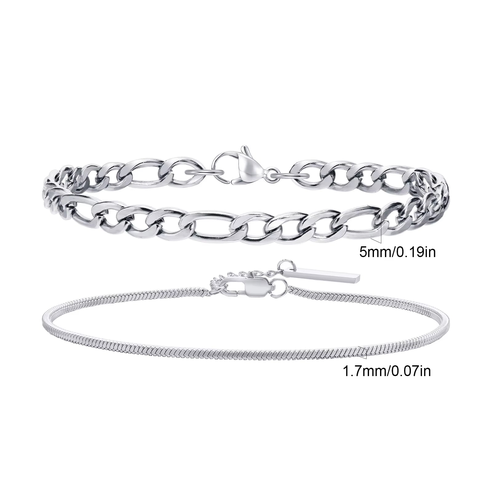 Cuban Link Chain Bracelets for Men Boys, Black Gold Color Stainless Steel Figaro Snake Chain Wristband, Stacked Bracelets