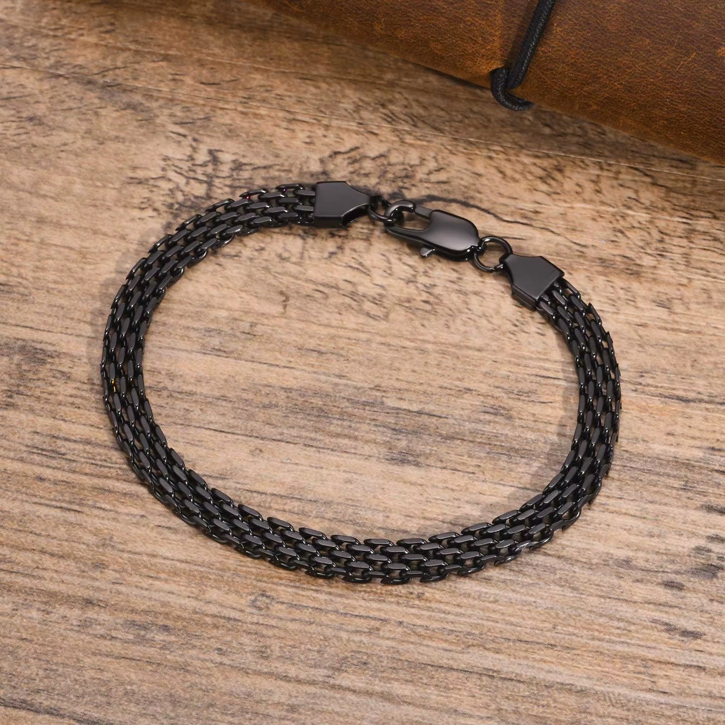 Lightweight 6Mm Unisex Chain Bracelets, Black Gold Color Mesh Links Chain Wristband for Women Men, Dainty Simple Jewelry