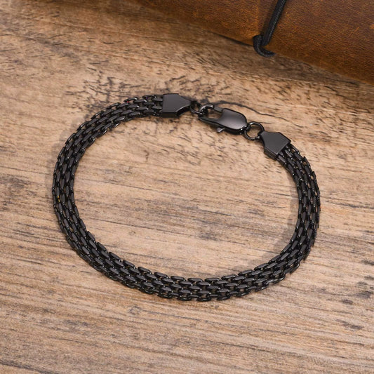 Lightweight 6Mm Unisex Chain Bracelets, Black Gold Color Mesh Links Chain Wristband for Women Men, Dainty Simple Jewelry