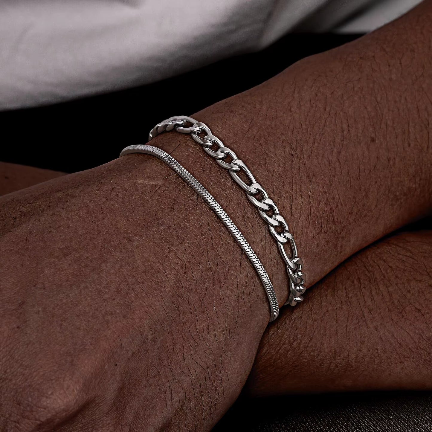 Cuban Link Chain Bracelets for Men Boys, Black Gold Color Stainless Steel Figaro Snake Chain Wristband, Stacked Bracelets