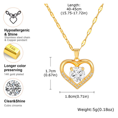 Dainty Heart Pendent Necklaces,Stainless Steel Chain Large Cubic Zirconia Inlay Choker,Luxury Jewelry Mother'S Day Gift