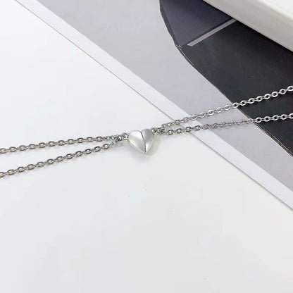 1Pair Mgneti Heart Necklaces for Women Men,Never Fade Love Attractive Couple Necklace,60Cm Stainless Steel Cuban Link Chain