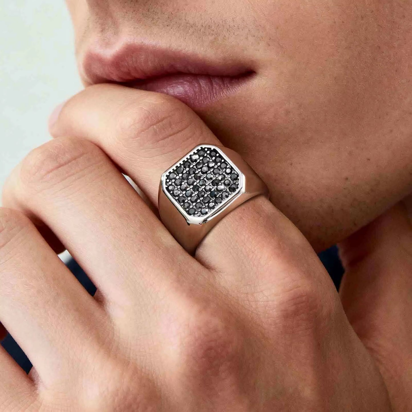 Men'S Stainless Steel Ring with Grey Zircon, Silver Color US Size 7-12 Signet Square Punk Rock Ring, Gift for Party Wedding