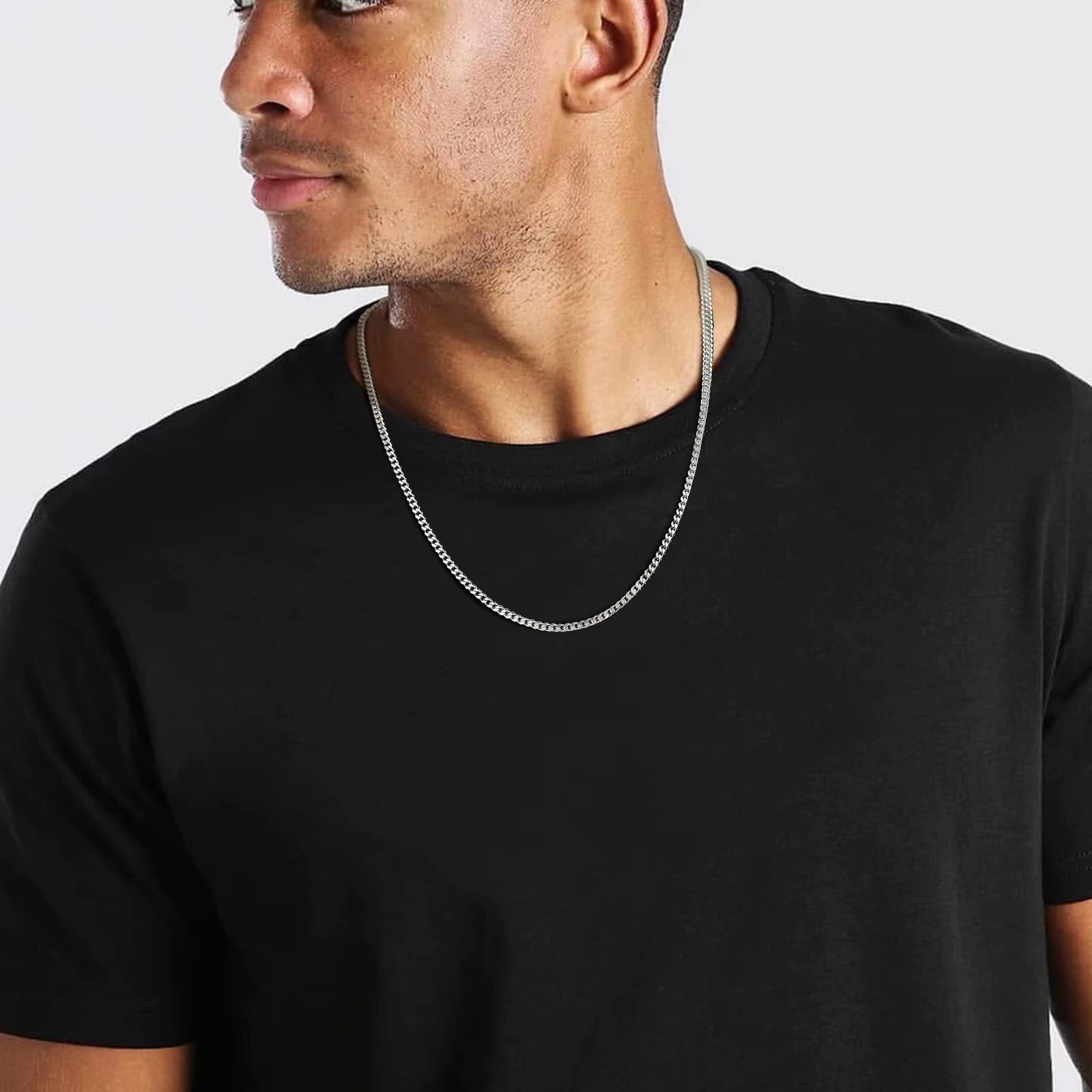 3Mm Franco Chain Necklaces for Men, Never Fade Stainless Steel Foxtail Chain, Cubic Double Layered Cuban Geometric Chain