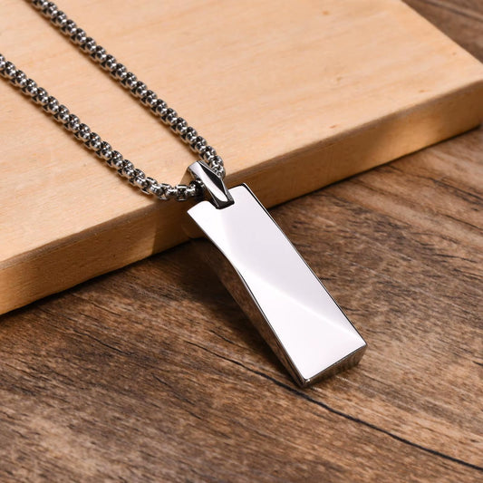 Mens Stylish Geometric Rectangle Pendant Necklace,Stainless Steel Length Adjustable Box Chain, Male Jewelry Gift