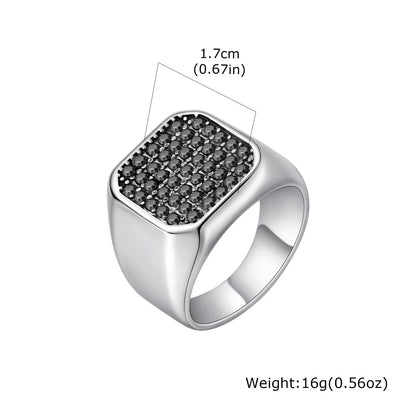 Men'S Stainless Steel Ring with Grey Zircon, Silver Color US Size 7-12 Signet Square Punk Rock Ring, Gift for Party Wedding