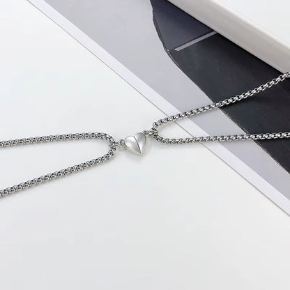 1Pair Mgneti Heart Necklaces for Women Men,Never Fade Love Attractive Couple Necklace,60Cm Stainless Steel Cuban Link Chain
