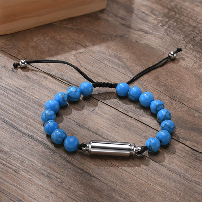 Dropshipping Cremation Urn Bracelets for Men, Adjustable Tiger Eye Beads Chain Wristband, Pet Family Papa Ashes Holder