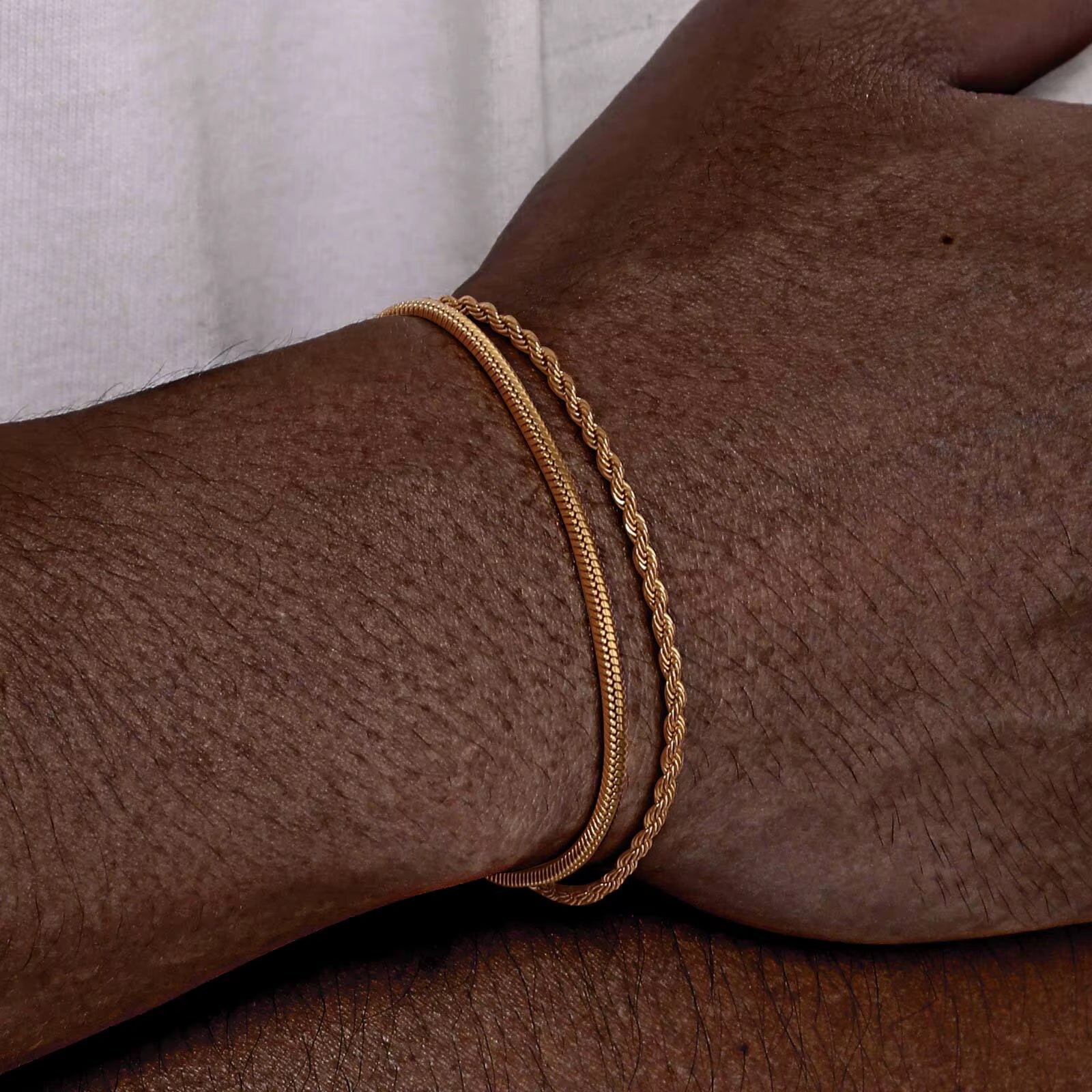 2Pcs/ Set Mens Chain Bracelets, 16Cm-21Cm Adjustable Twisted Rope Chain Bracelet, 21Cm-24Cm Steel Snake Links Bracelet