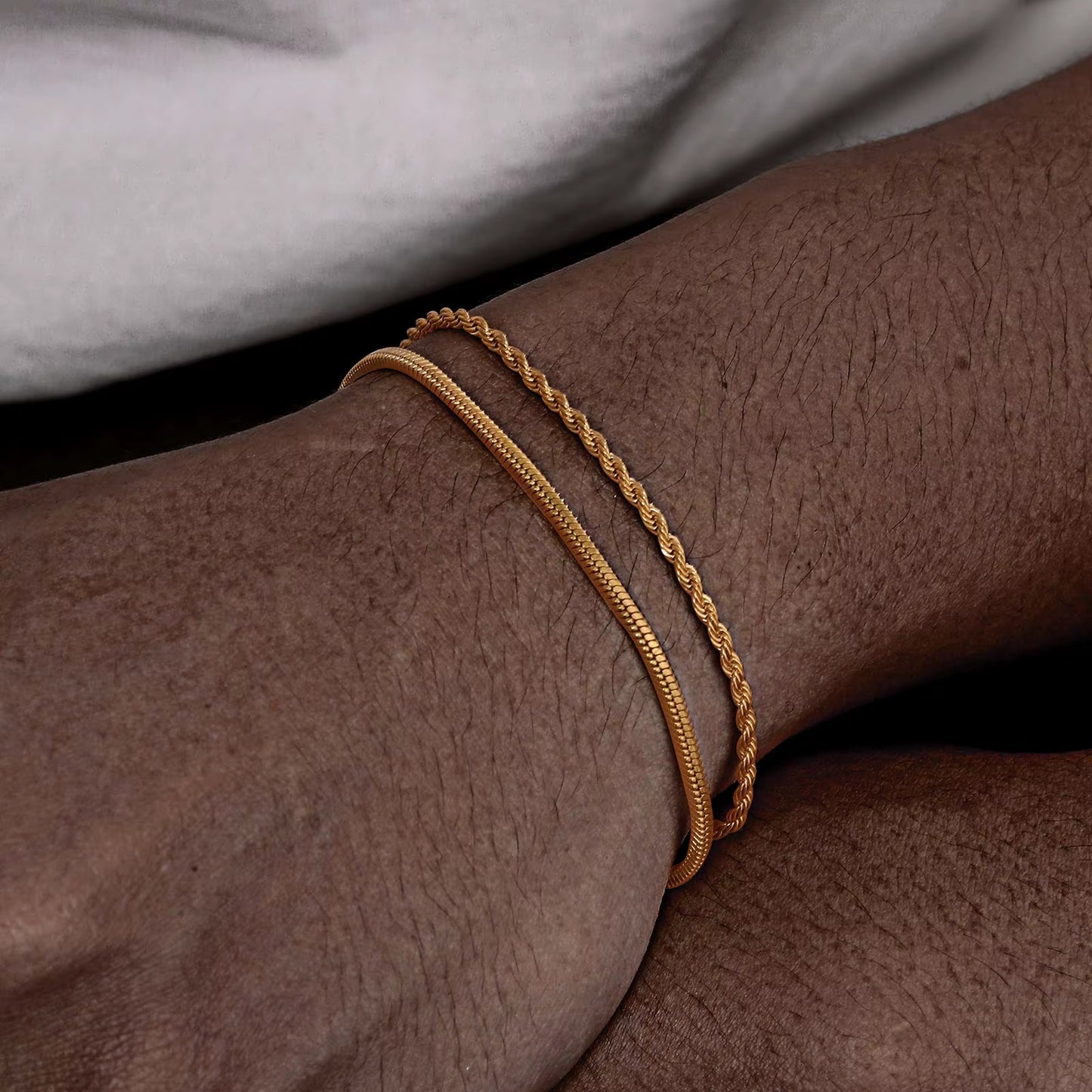 2Pcs/ Set Mens Chain Bracelets, 16Cm-21Cm Adjustable Twisted Rope Chain Bracelet, 21Cm-24Cm Steel Snake Links Bracelet