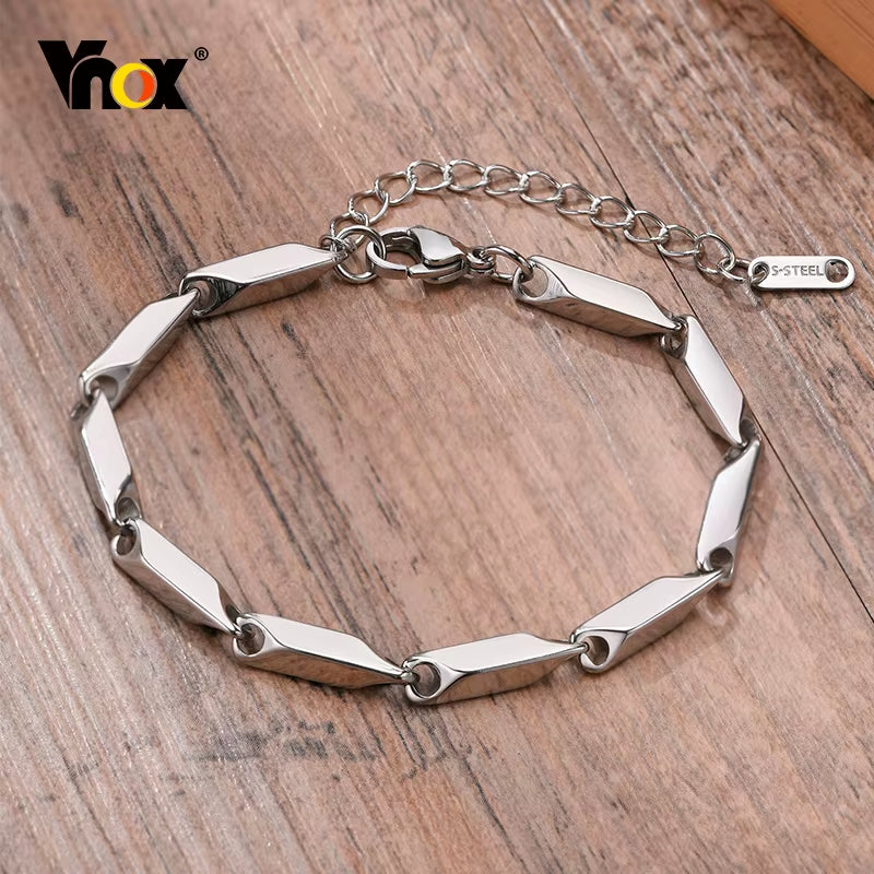 Mens Geometric Rhombus Chain Bracelet,Casual Stainless Steel Metal Links Wristband, Length Adjustable