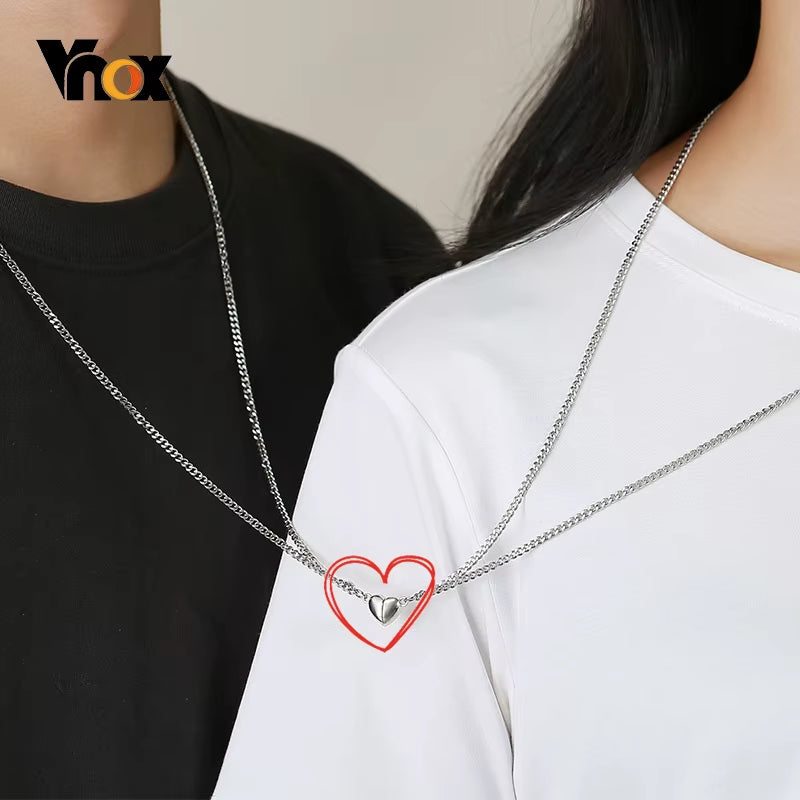 1Pair Mgneti Heart Necklaces for Women Men,Never Fade Love Attractive Couple Necklace,60Cm Stainless Steel Cuban Link Chain