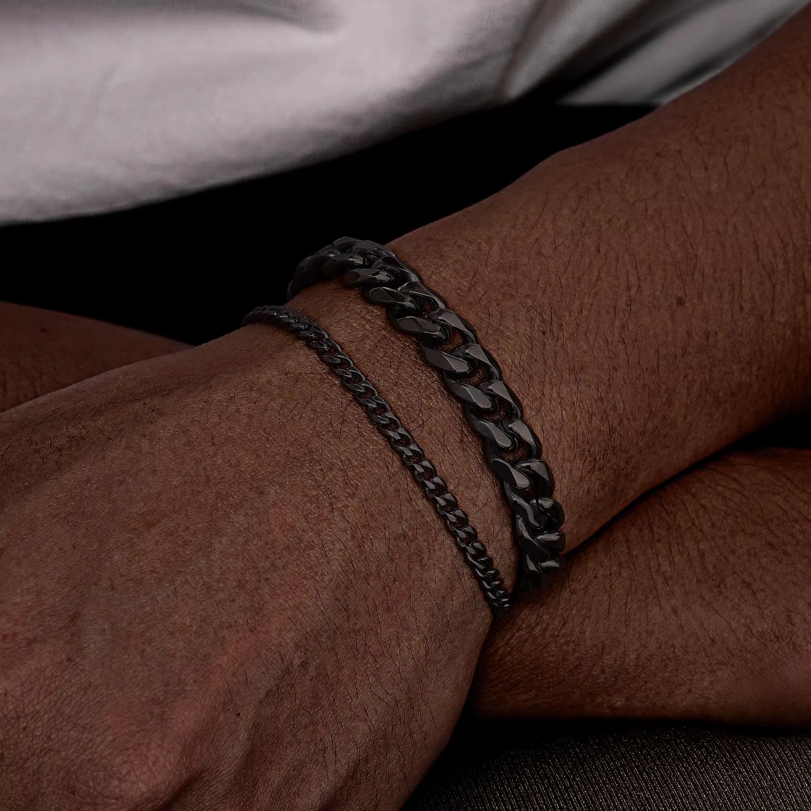 Cuban Link Chain Bracelets for Men Boys, Black Gold Color Stainless Steel Figaro Snake Chain Wristband, Stacked Bracelets