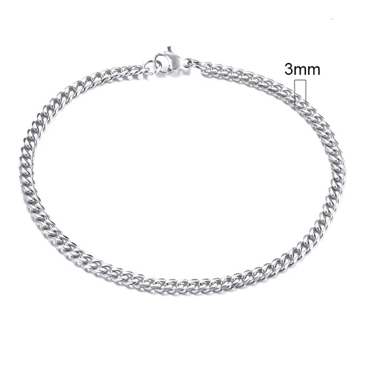 Mens Simple 3-11Mm Stainless Steel Curb Cuban Link Chain Bracelets for Women Unisex Wrist Jewelry Gifts